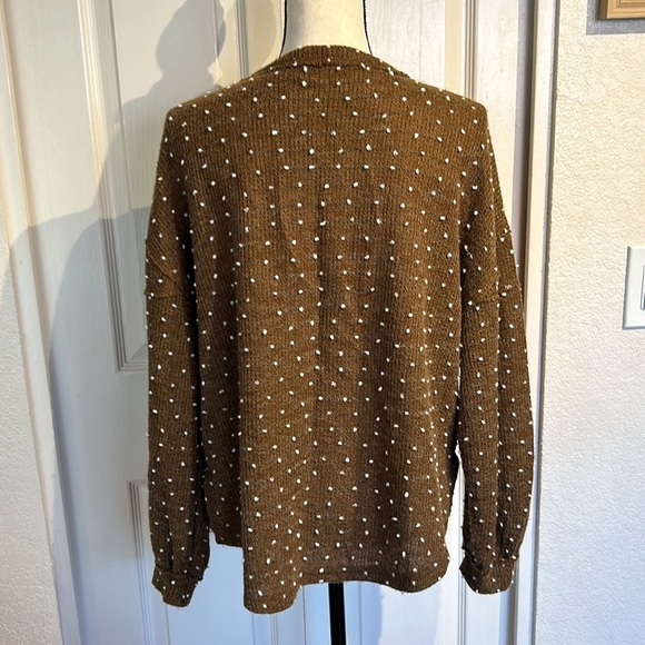 Flower and Feather Brown Polka Dot Sweater - Picture 3 of 6